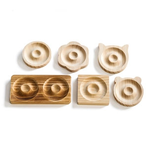 Macro detail of various wooden bead trays with natural grain for jewelry DIY and design