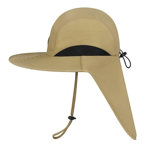 Outdoor wide brim sun hat with neck flap and khaki quick-dry fabric for hiking