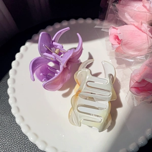 Japanese style colorful plumeria flower hair claws in purple and pearly white colors