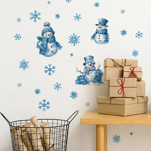 Stickers Muraux Bonhomme de Neige de Noël en Bois Imperméable PVC Autocollant Décoration Pour Salon Chambre Maison Fête