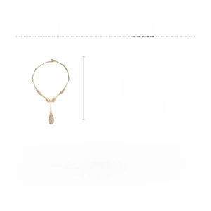 Detail specifications of golden rhinestone teardrop necklace showing 33cm length and 75.7g weight