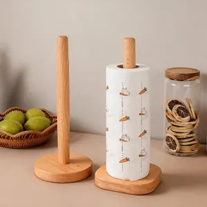 Vertical Japanese style beech wood kitchen roll holder with minimalist natural wooden finish