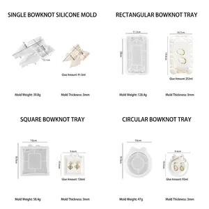 DIY bow-themed silicone resin molds for jewelry trays in rectangular and circular shapes