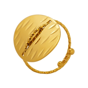 Golden French style oval ring with brushed texture and detailed engraved band for women
