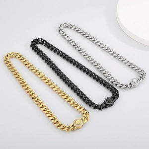 Hip hop Cuban link necklace set in gold, black, and silver with iced out magnetic buckles