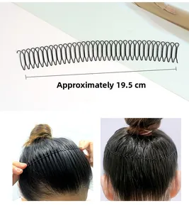 Detail view of 19.5cm black metal wavy hair comb clip for fixing loose hair