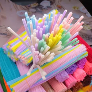 Colorful macaron plush twist sticks for DIY crafts with high density velvet material