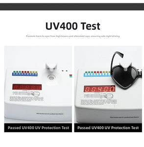 Detailed UV400 protection test showing heart sunglasses blocking harmful ultraviolet rays