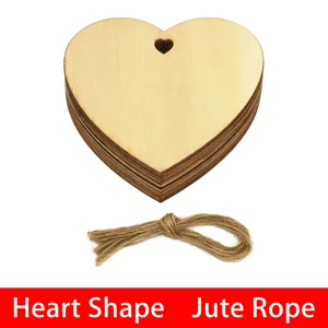 Set of 10 DIY heart-shaped natural wood slices with jute twine for Christmas decor