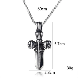 Retro stainless steel skull cross necklace for men with 60cm chain length measurements