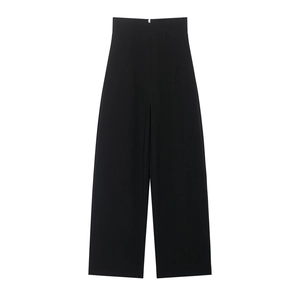 Hoch taillierte schwarze Hose mit weitem Bein, Metallreißverschluss und edlem Anzugstoff