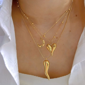 Minimalist Stainless Steel Pendant Necklace Gold Plated Moon Heart Chili Cornicello Geometric Jewelry For Women Girls Gift