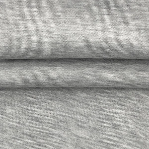 Close-up of grey marl knit fabric texture on men's trench coat showing soft material