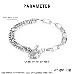 Stainless Steel Bracelet Cuban Chain Oval Link Patchwork With OT Toggle Clasp For Men Minimalist Jewelry