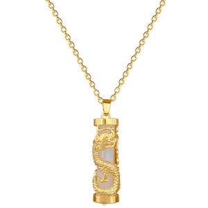 Luxurious dragon pendant necklace with gold dragon wrapped around a white column stone