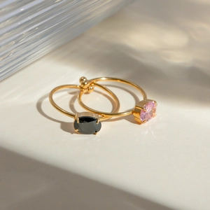 Adjustable Open Ring 18K Gold Plated Stainless Steel Oval Zircon Inlaid Elegant Minimalist INS Style Women Jewelry