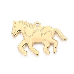 Polished gold stainless steel running horse pendant for jewelry and bag accessories