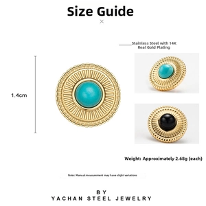 Detailed sizing and material specs for gold-plated stainless steel starburst earrings