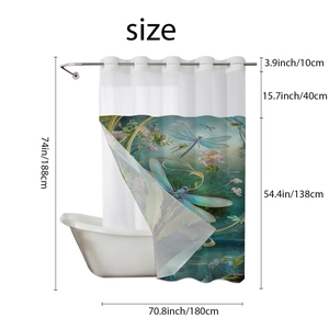 Rideau de douche double épaisseur imperméable avec imprimé libellule et dimensions