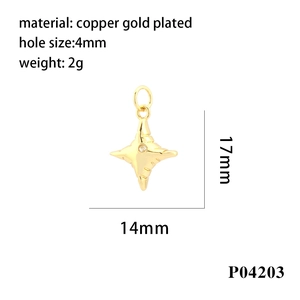 Detail of copper gold plated cross pendant with 17mm height and 4mm hole dimensions