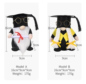 Detailed size chart for graduation faceless gnomes showing dimensions of 16cm by 9cm