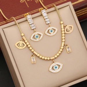 Evil Eye Jewelry Women Stainless Steel Turquoise Zirconia Necklace Bracelet Earrings Boho Lucky Snake Chain Fashion Accessory
