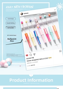 Detail showing various DIY colorful beaded ballpoint pens with UV gradient finishes