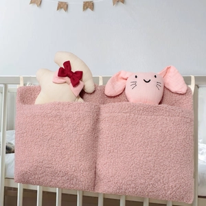 Baby Crib Hanging Organizer Teddy Velvet Dual Pockets Diaper Storage Bag Stroller Accessory Soft Fleece Nursery Storage