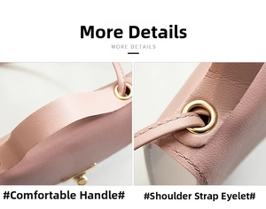 Detailed close-up of pink lychee leather handbag handle with gold metal hardware