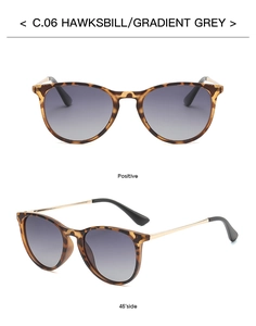Front and 45-degree side view of hawksbill oval sunglasses with gradient grey lenses