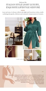 Détail du peignoir en satin vert émeraude montrant la texture luxueuse et la ceinture