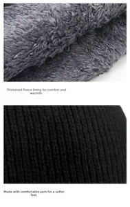 Close-up of winter hat featuring thick fleece lining and black fine knit material