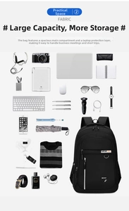 Detalle de mochila de negocios de gran capacidad con compartimento para portátil y viaje