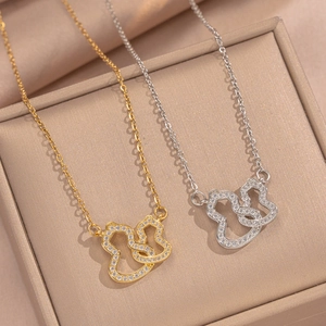 Collier Pendentif Double Calebasse Hulu Chaîne Acier Titane Cuivre Plaqué Or 18K Zircon Bijoux Élégants Pour Femmes