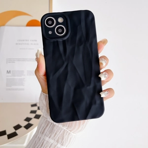 Close-up of black matte wrinkled texture silicone protective case for iPhone 15 Pro Max