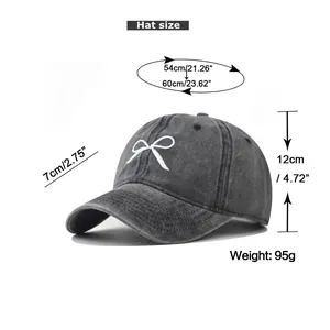Size chart showing circumference, brim, and height of the washed cotton baseball cap