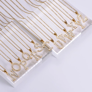 18k gold plated titanium steel necklaces with sparkling crystal inlaid M-Z letter pendants