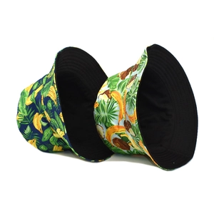 Chapeaux bob imprimé feuilles de bananier bleu et blanc pour protection solaire