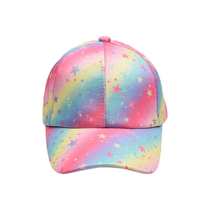 Children's rainbow gradient baseball cap with silver sequin stars and adjustable brim