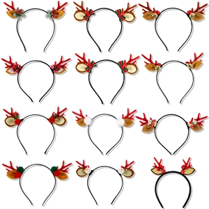 Detailed collection of 12 festive Christmas antler headbands with bows and bells