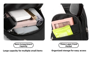Detail view of the large capacity main compartment and three-layered front pockets