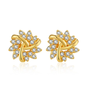 Elegant 18K gold-plated brass stud earrings with a snowflake-inspired spiral design