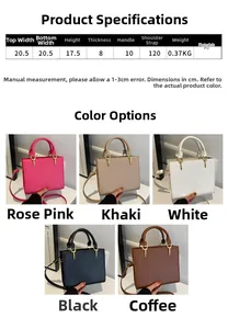Detailed size chart and color options for stylish PU leather crossbody handbag
