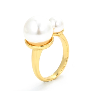 Artificial Pearl Ring Copper 18K Gold Plated White Imitation Artificial Pearls Adjustable Open Minimalist Elegant Finger Jewelry Women