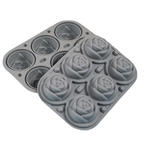 6-cavity silicone rose ice cube mold for whiskey in premium grey with leak-proof buckle design