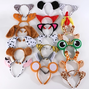 Cosplay 3D animal headbands set featuring panda cat and rabbit ears plush costume accessories