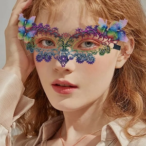 Butterfly Rhinestone Lace Masquerade Mask Half Face Mysterious Halloween Party Carnival Costume Eyemask For Women
