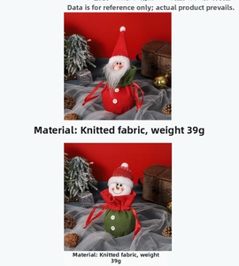 Detailed view of knitted Santa and Snowman Christmas drawstring gift bags with 3D accents