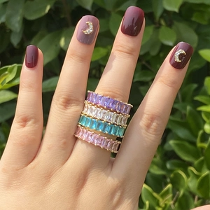 Elegant 18K gold plated stackable rings with multicolor square cubic zirconia stones