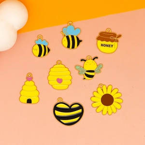 Set of 8 colorful bee and honeycomb enamel charms for DIY necklace jewelry making